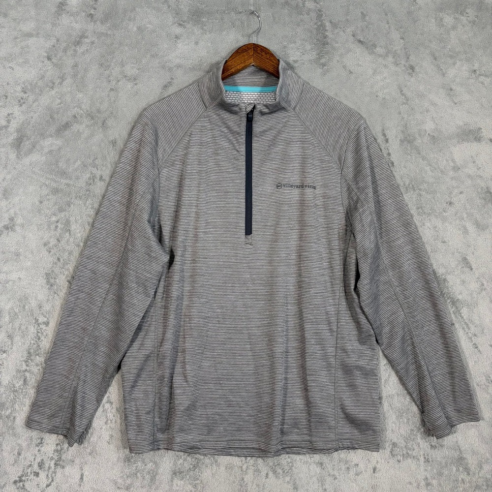 Vineyard Vines 1/4 Zip Pullover Mens L Grey Performance Micro-Stripe Activewear
